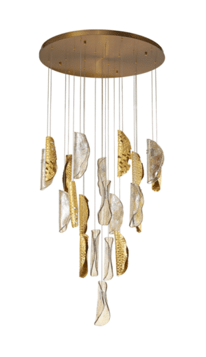 Taskini Pendant 5M, 21 x G9, Brass/Copper & Cognac Glass