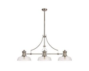 Astrid 3 Light Telescopic Pendant E27 With 30cm Flat Round Glass Shade, Polished Nickel/Clear