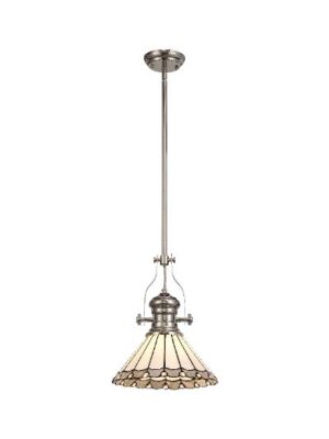 Astrid/Tiff-19 1 Light Telescopic Pendant E27 With 30cm Tiffany Shade, Polished Nickel/Grey/Cream/Crystal