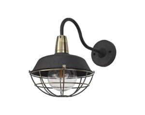 Anniston Wall Lamp, 1 Light E27, IP65, Matt Black/Antique Brass, 2yrs Warranty
