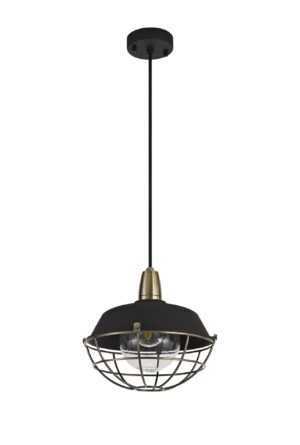 Anniston Pendant, 1 Light E27, IP65, Matt Black/Antique Brass, 2yrs Warranty