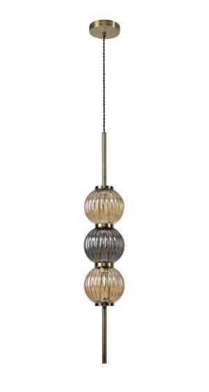 Archi Pendant, 3 x G9, Antique Brass/Smoked & Amber Glass