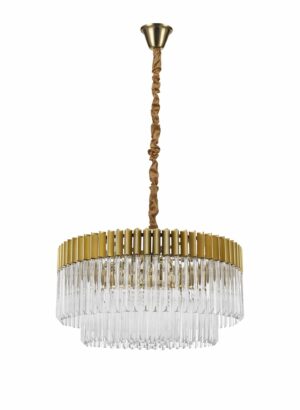 Aridius Pendant Round 12 Light E14, Brass/Glass