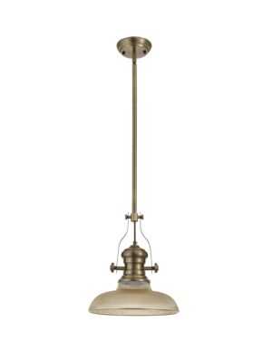 Astrid 1 Light Telescopic Pendant E27 With 30cm Round Glass Shade, Antique Brass/Amber