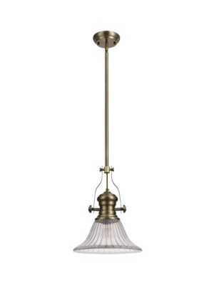 Astrid 1 Light Telescopic Pendant E27 With 30cm Bell Glass Shade, Antique Brass/Clear