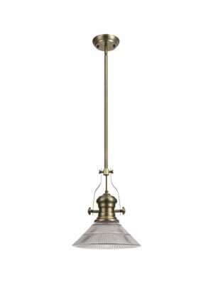 Astrid 1 Light Telescopic Pendant E27 With 30cm Cone Glass Shade, Antique Brass/Clear