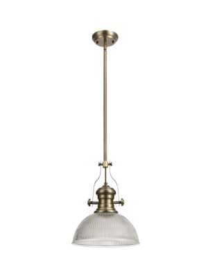 Astrid 1 Light Telescopic Pendant E27 With 30cm Dome Glass Shade, Antique Brass/Clear