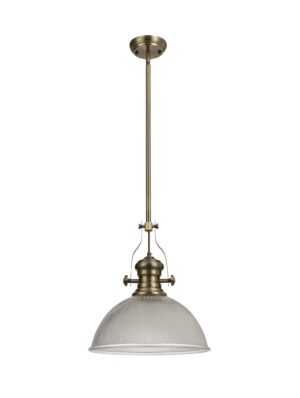 Astrid 1 Light Telescopic Pendant E27 With 38cm Dome Glass Shade, Antique Brass/Clear