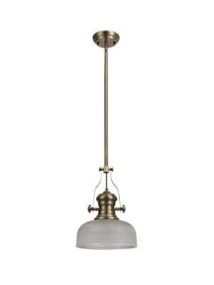 Astrid 1 Light Telescopic Pendant E27 With 26.5cm Prismatic Glass Shade, Antique Brass/Clear