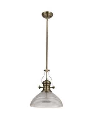 Astrid 1 Light Telescopic Pendant E27 With 33.5cm Prismatic Glass Shade, Antique Brass/Clear