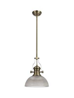Astrid 1 Light Telescopic Pendant E27 With 30cm Prismatic Glass Shade, Antique Brass/Clear