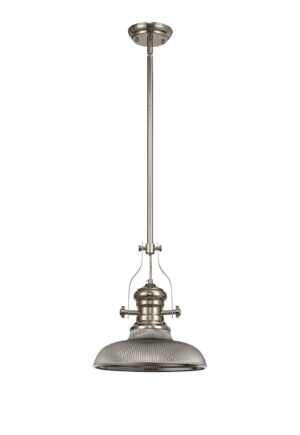 Astrid 1 Light Telescopic Pendant E27 With 30cm Round Glass Shade, Polished Nickel/Smoked