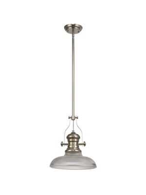 Astrid 1 Light Telescopic Pendant E27 With 30cm Round Glass Shade, Polished Nickel/Clear
