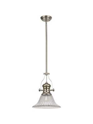 Astrid 1 Light Telescopic Pendant E27 With 30cm Bell Glass Shade, Polished Nickel/Clear
