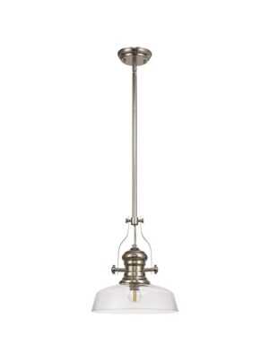 Astrid 1 Light Telescopic Pendant E27 With 30cm Flat Round Glass Shade, Polished Nickel/Clear