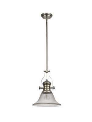 Astrid 1 Light Telescopic Pendant E27 With 30cm Smooth Bell Glass Shade, Polished Nickel/Clear