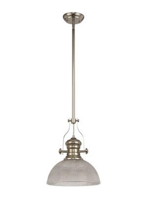 Astrid 1 Light Telescopic Pendant E27 With 30cm Prismatic Glass Shade, Polished Nickel/Clear