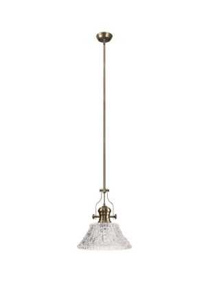 Astrid Pendant With 38cm Patterned Round Shade, 1 x E27, Antique Brass/Clear Glass