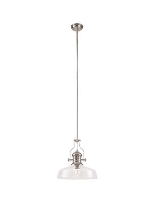 Astrid Pendant With 38cm Flat Round Shade, 1 x E27, Polished Nickel/Clear Glass