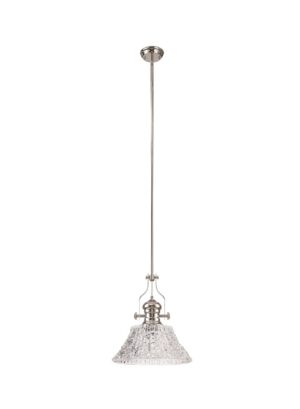 Astrid Pendant With 38cm Patterned Round Shade, 1 x E27, Polished Nickel/Clear Glass
