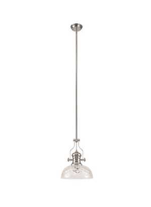 Astrid Pendant With 30cm Flat Round Patterned Shade, 1 x E27, Polished Nickel/Clear Glass