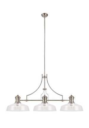 Astrid Linear Pendant With 38cm Flat Round Shade, 3 x E27, Polished Nickel/Clear Glass