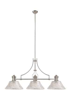 Astrid Linear Pendant With 38cm Patterned Round Shade, 3 x E27, Polished Nickel/Clear Glass