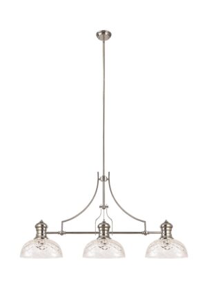 Astrid Linear Pendant With 30cm Flat Round Patterned Shade, 3 x E27, Polished Nickel/Clear Glass