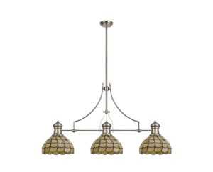 Astrid/Tiff11 3 Light Telescopic Pendant E27 With 30cm Tiffany Shade, Polished Nickel/Beige/Clear Crystal