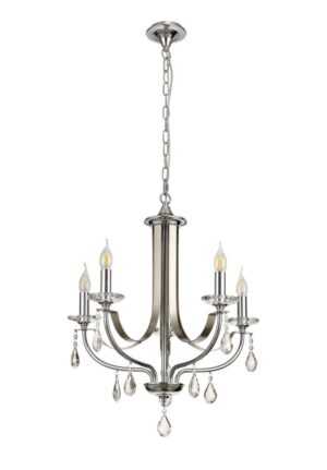 Avilia Pendant 5 Light E14, Polished Chrome & Satin Nickel/Clear Crystal