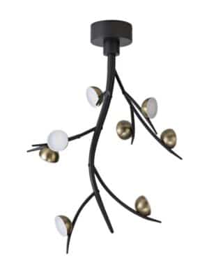 Ayers 8 Light Ceiling Pendant, 8 x 3W LED, 3000K, 1320lm, Black/Antique Brass, 3yrs Warranty
