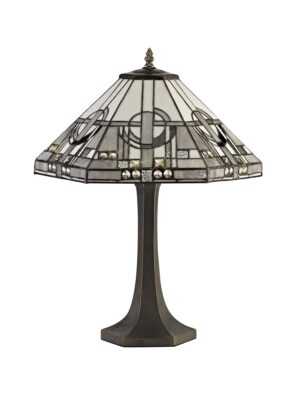 Azzuri 2 Light Octagonal Table Lamp E27 With 40cm Tiffany Shade, White/Grey/Black/Clear Crystal/Aged Antique Brass