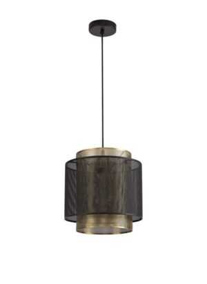 Bexter Single Large Pendant, 1 Light Adjustable E27, Matt Black/Satin Gold