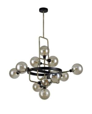 Boata Fixed Pendant, 12 Light G9, Matt Black/Antique Brass/Cognac Glass