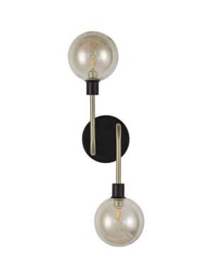 Boata Wall Lamp, 2 Light G9, Matt Black/Antique Brass/Cognac Glass