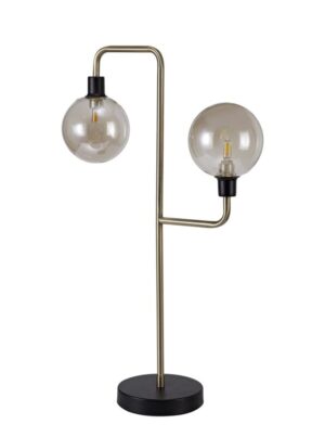 Boata Table Lamp, 2 Light G9, Matt Black/Antique Brass/Cognac Glass