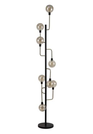 Boata Floor Lamp, 8 Light G9, Matt Black/Antique Brass/Cognac Glass
