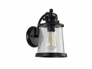 Briman Wall Lamp, 1 x E27, Black/Gold With Seeded Clear Glass, IP54, 2yrs Warranty
