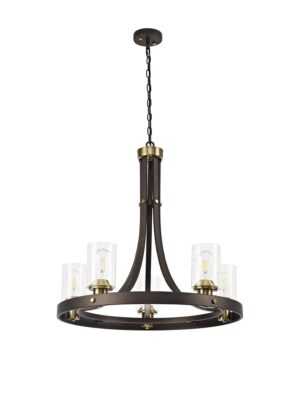 Castilla Pendant 5 Light E27, Brown Oxide/Bronze With Clear Glass Shades