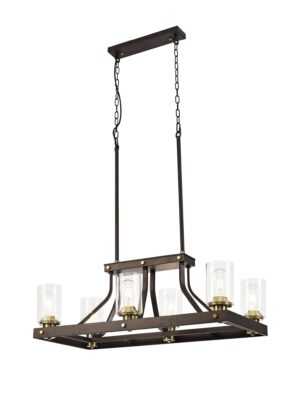Castilla Linear Pendant 6 Light E27, Brown Oxide/Bronze With Clear Glass Shades