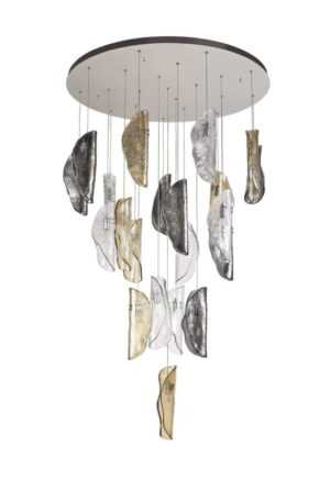 Conway Pendant 5M, 21 x G9, Polished Chrome/Clear & Amber & Smoked Glass