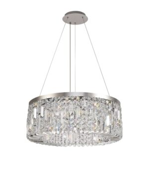 Dakota 60cm Round Pendant Chandelier, 8 Light E14, Polished Chrome/Crystal