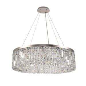 Dakota 80cm Round Pendant Chandelier, 12 Light E14, Polished Chrome/Crystal
