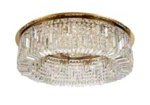 Dakota 80cm Round Flush Chandelier, 12 Light E14, Gold/Crystal