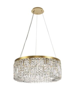 Dakota 60cm Round Pendant Chandelier, 8 Light E14, Gold/Crystal