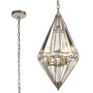 Emily Diamond Pendant, 3 Light E27, Polished Nickel