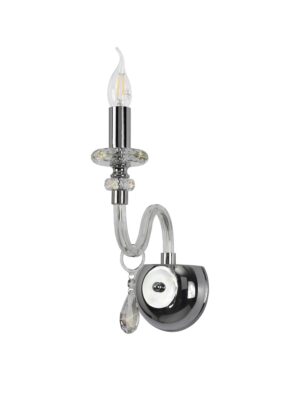 Gastro Wall Lamp, 1 Light E14, Polished Chrome/Clear Glass/Crystal