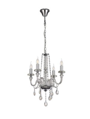 Gastro Chandelier Pendant, 4 Light E14, Polished Chrome/Clear Glass/Crystal
