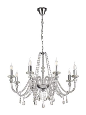 Gastro Chandelier Pendant, 8 Light E14, Polished Chrome/Clear Glass/Crystal, (ITEM REQUIRES CONSTRUCTION/CONNECTION)