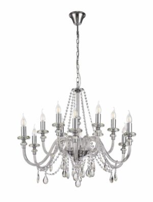 Gastro Chandelier Pendant, 12 Light E14, Polished Chrome/Clear Glass/Crystal, (ITEM REQUIRES CONSTRUCTION/CONNECTION)